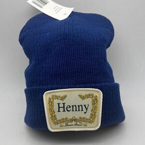 Henny Embroidered logo Patch casual cozy Acrylic Beanie ‎ Navy blue NWT unisex
